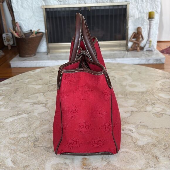Dooney & Bourke Dual Handle Satchel Donegal Crest Red Canvas & Leather Bag - Picture 5 of 14